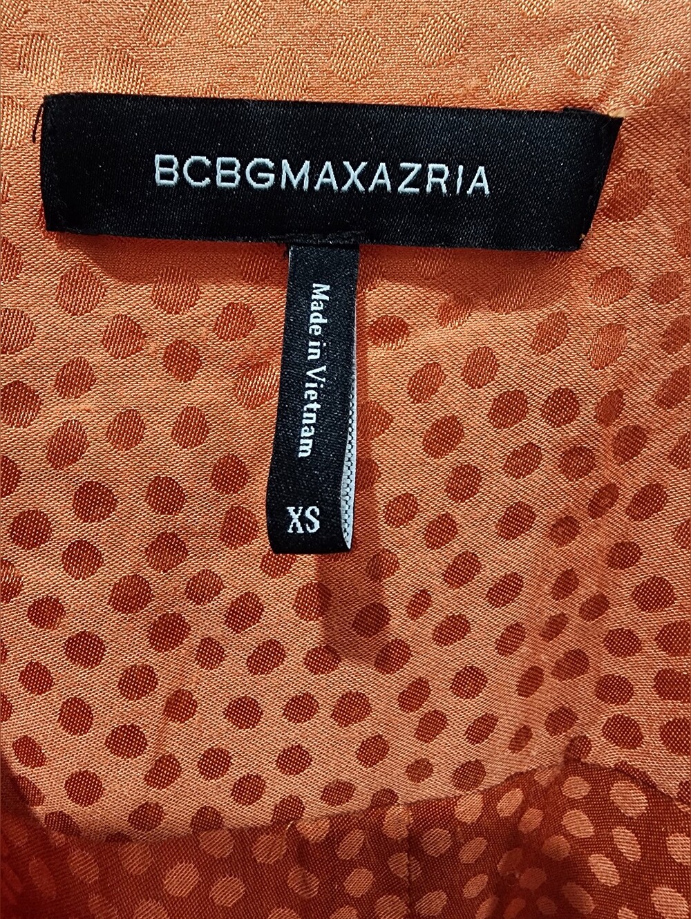 BCBG Max Azria | Textured Satin Bell Sleeve Wrap Top Blouse | Papaya | XS - Picture 11 of 12